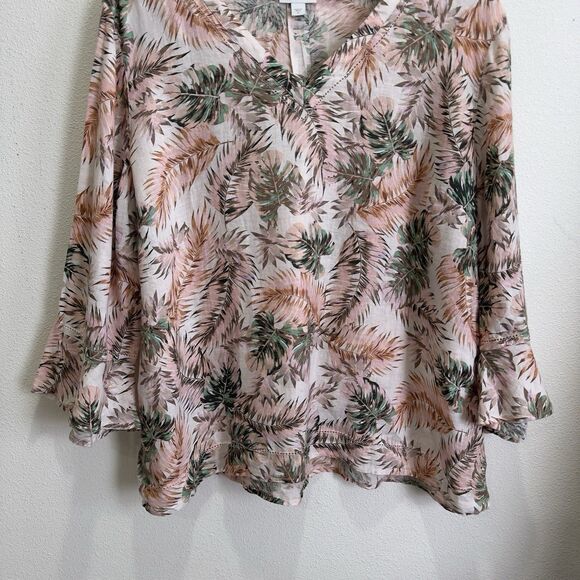 J.Jill Love Linen Top Womens XL Pink Tropical Floral Breathable Beach 100% Linen - Picture 3 of 16